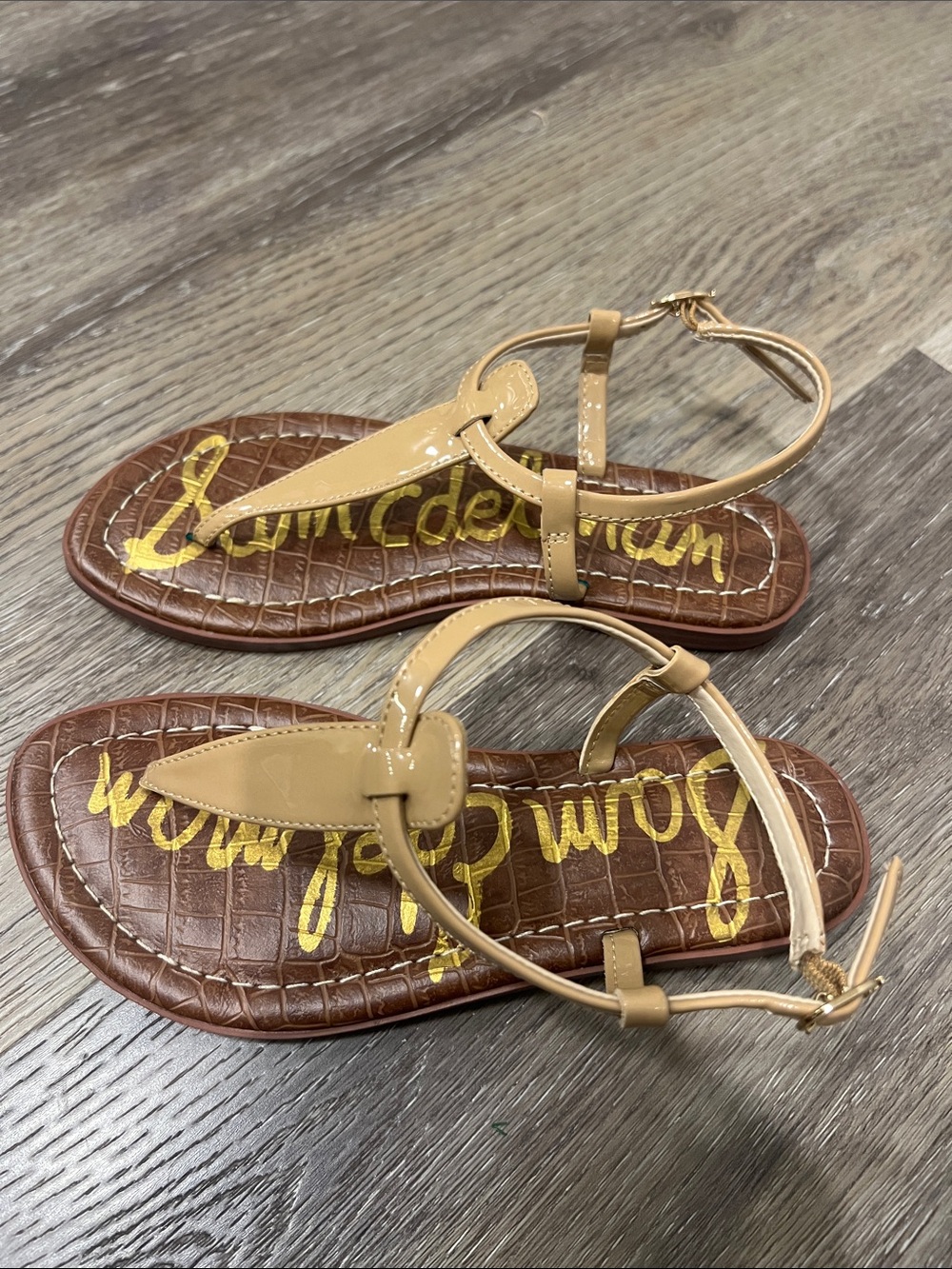 Sam Edelman Kids Beige/Tan Leather T-Strap Sandals